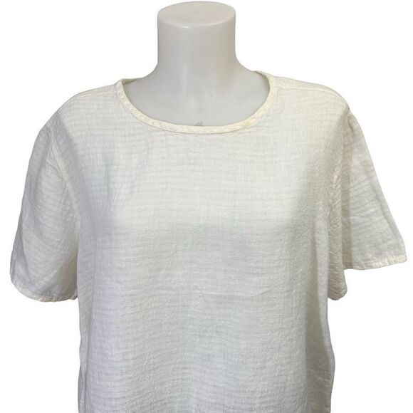 Flax White 100% linen round Neck Oversized Lightweight Comfy Blouse medium - Picture 2 of 7